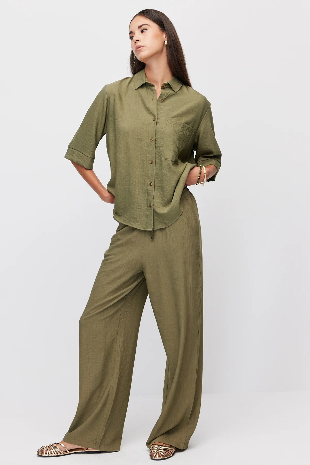 Women's Wide Leg Trousers with Tie Waist
