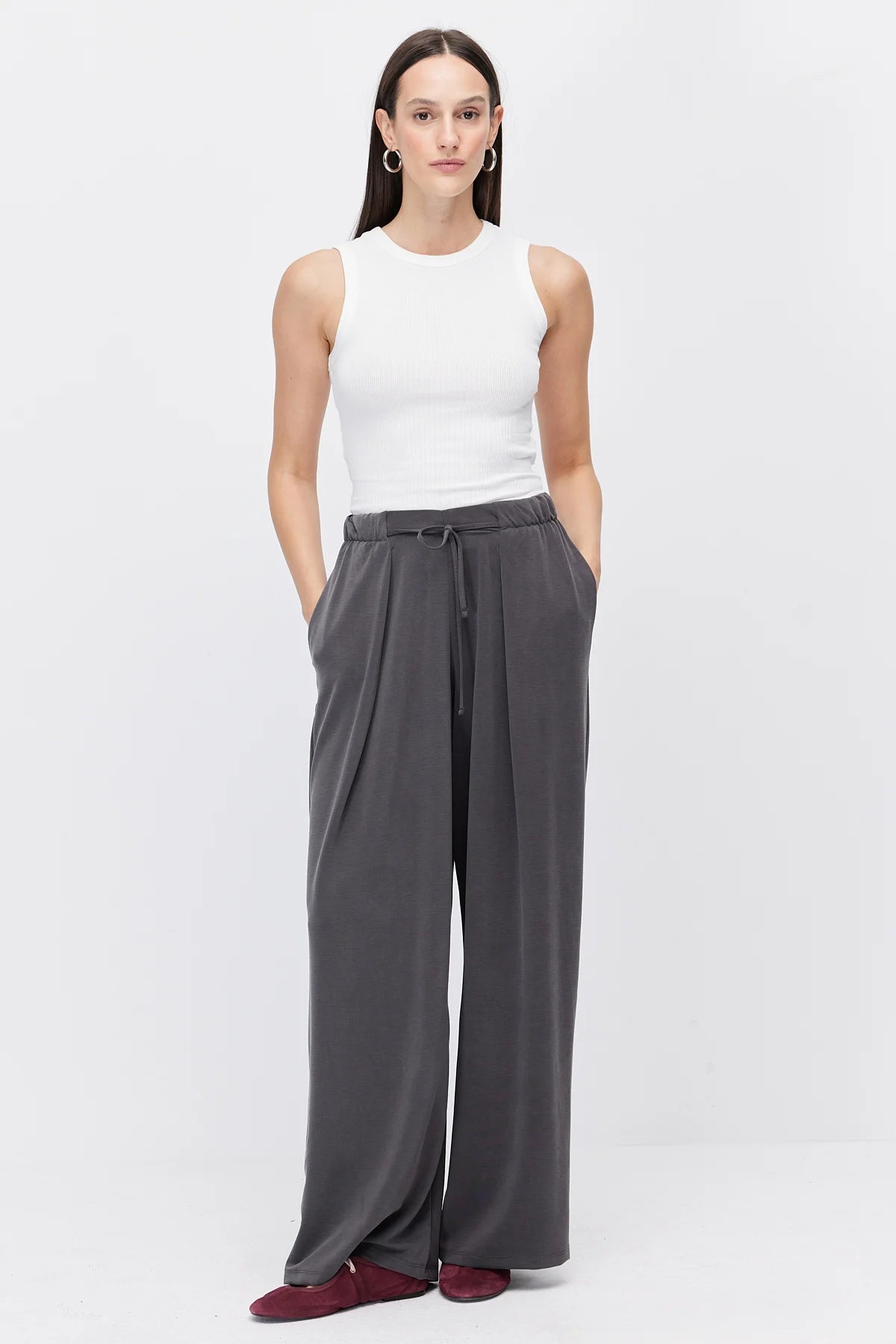 Women's Wide-Leg Trousers with Lace-Up Detail