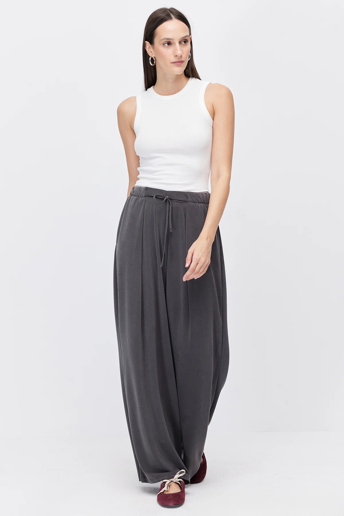 Women's Wide-Leg Trousers with Lace-Up Detail