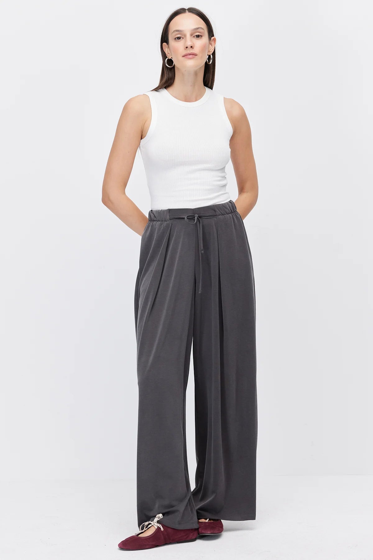 Women's Wide-Leg Trousers with Lace-Up Detail