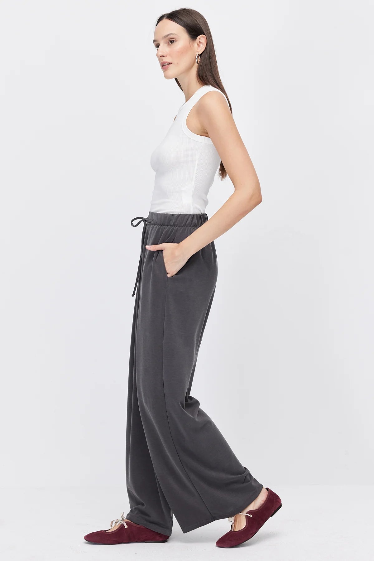 Women's Wide-Leg Trousers with Lace-Up Detail