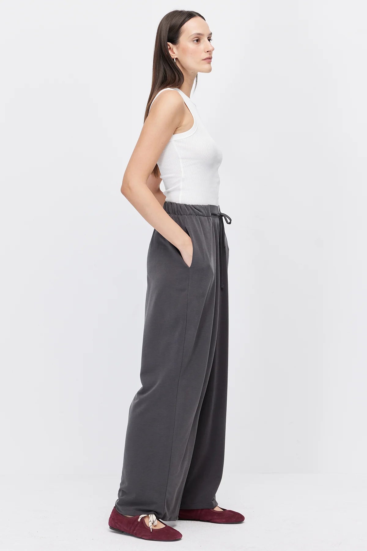 Women's Wide-Leg Trousers with Lace-Up Detail