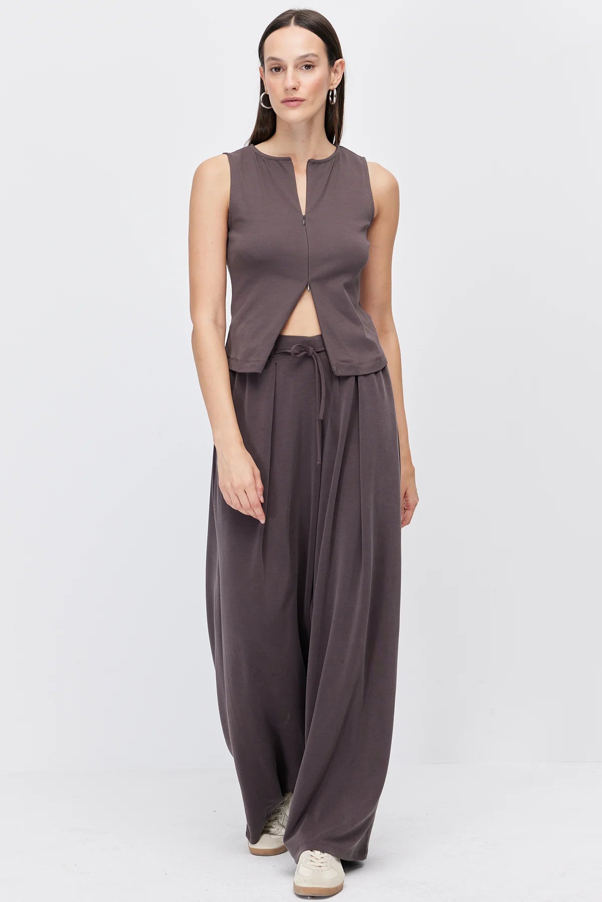 Women's Wide-Leg Trousers with Lace-Up Detail