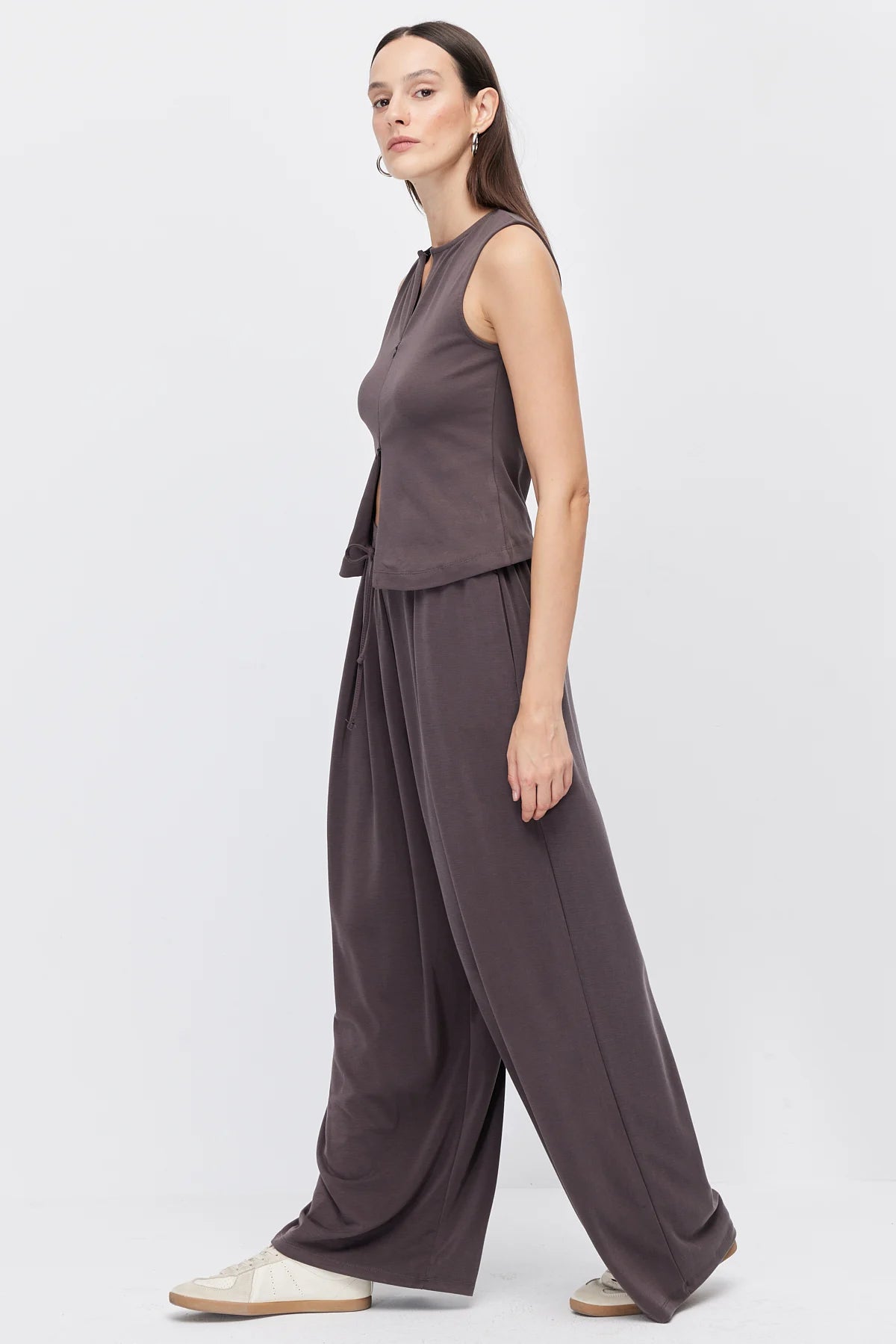 Women's Wide-Leg Trousers with Lace-Up Detail
