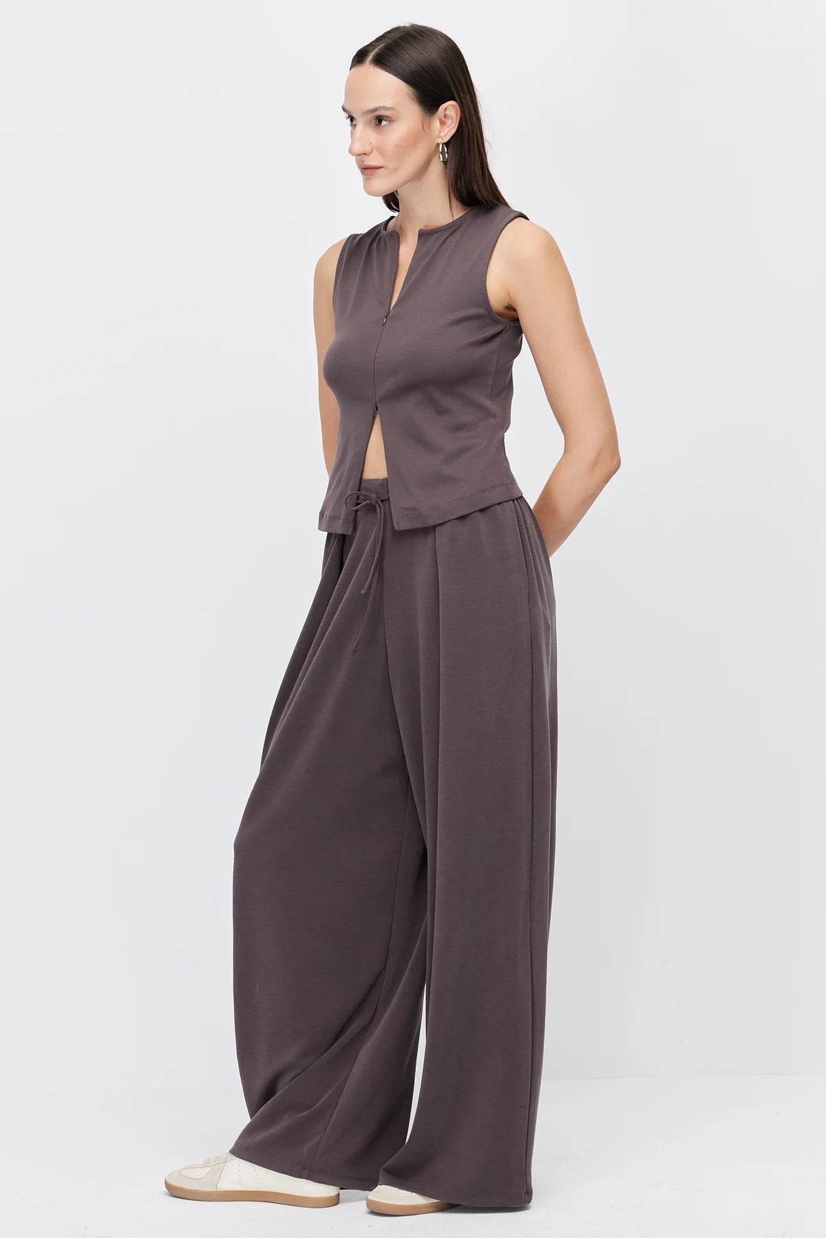 Women's Wide-Leg Trousers with Lace-Up Detail