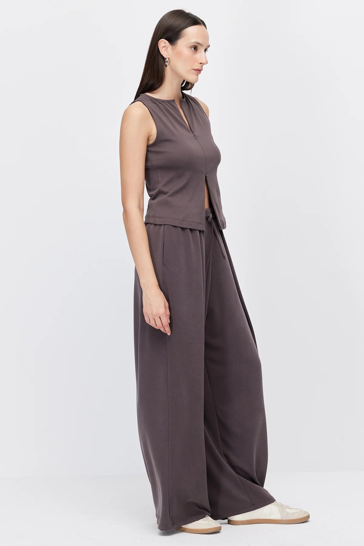 Women's Wide-Leg Trousers with Lace-Up Detail