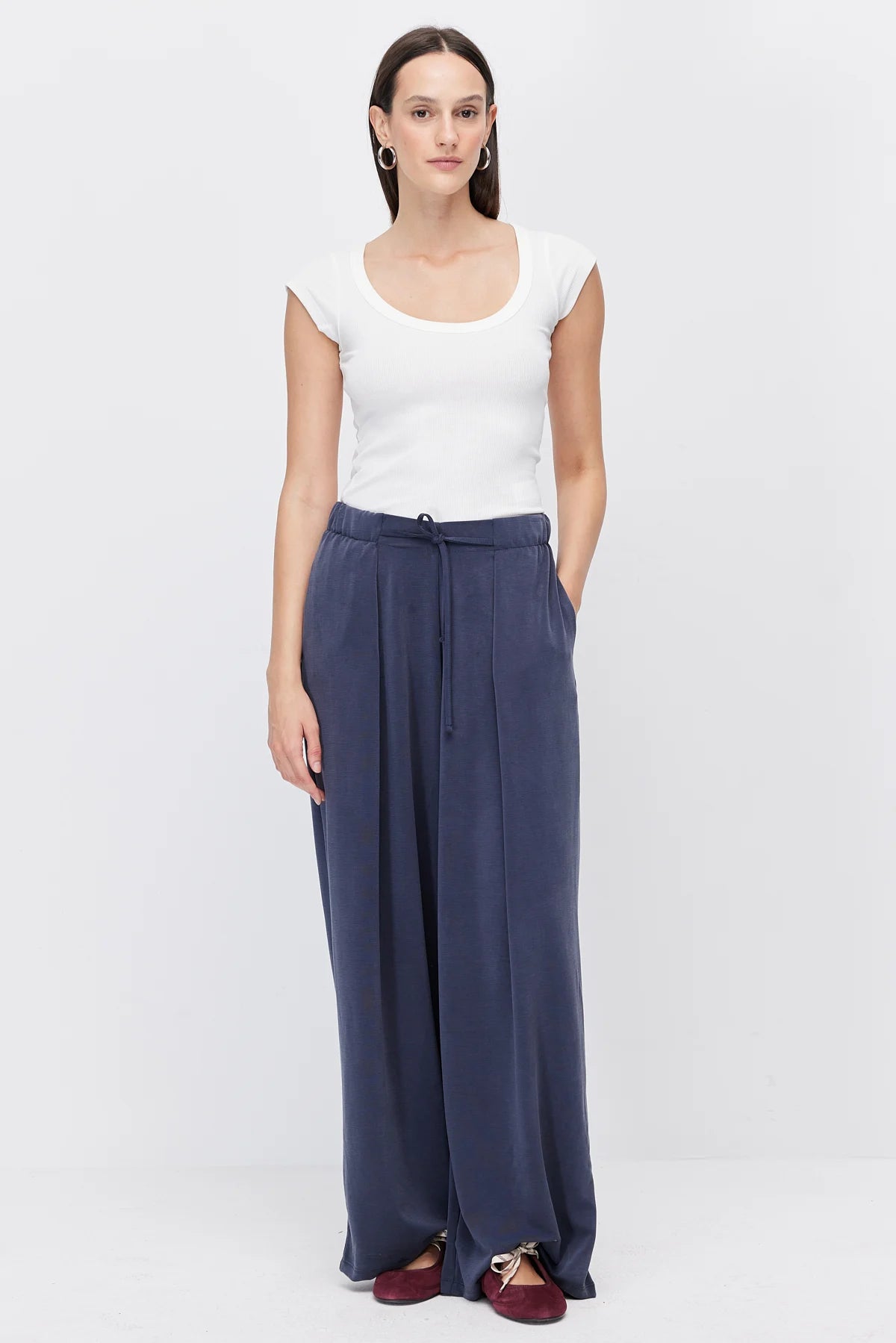 Women's Wide-Leg Trousers with Lace-Up Detail