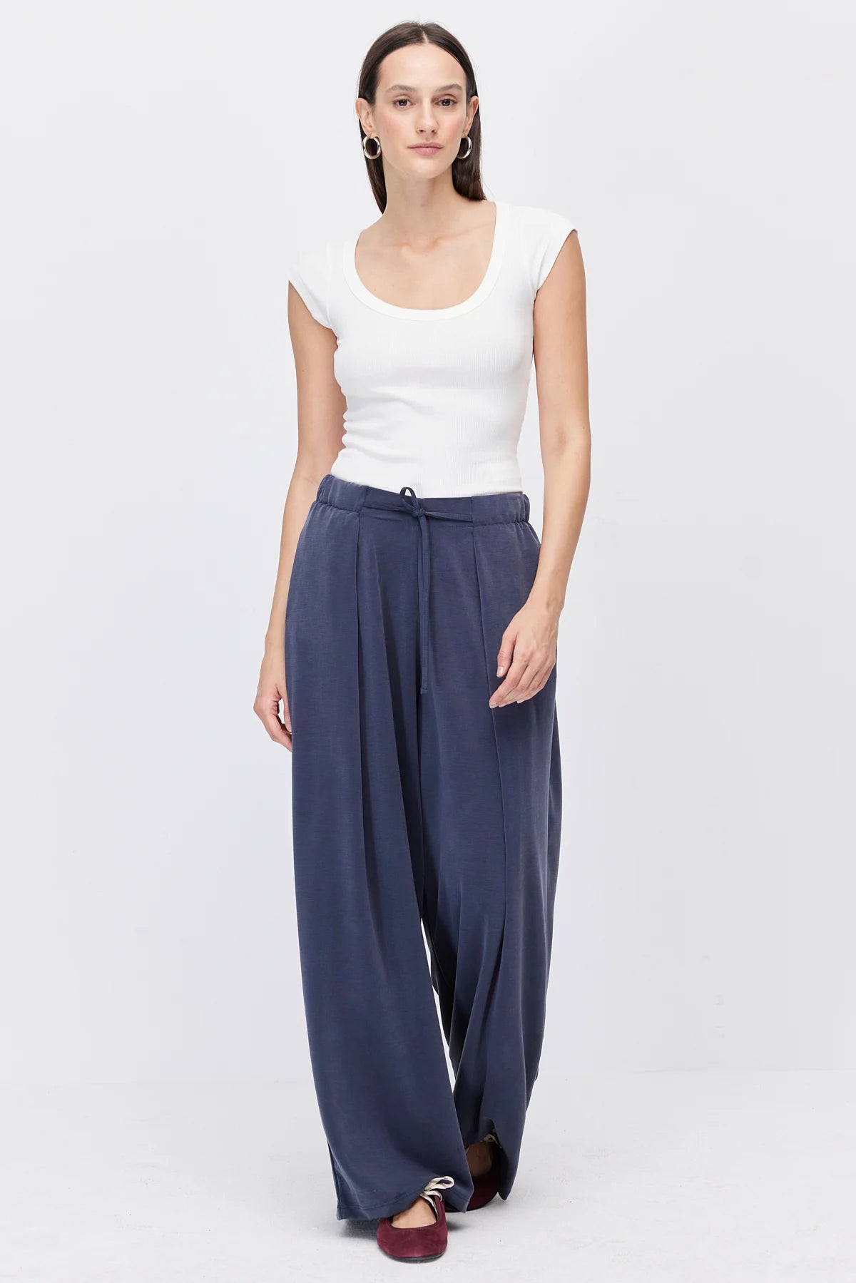 Women's Wide-Leg Trousers with Lace-Up Detail