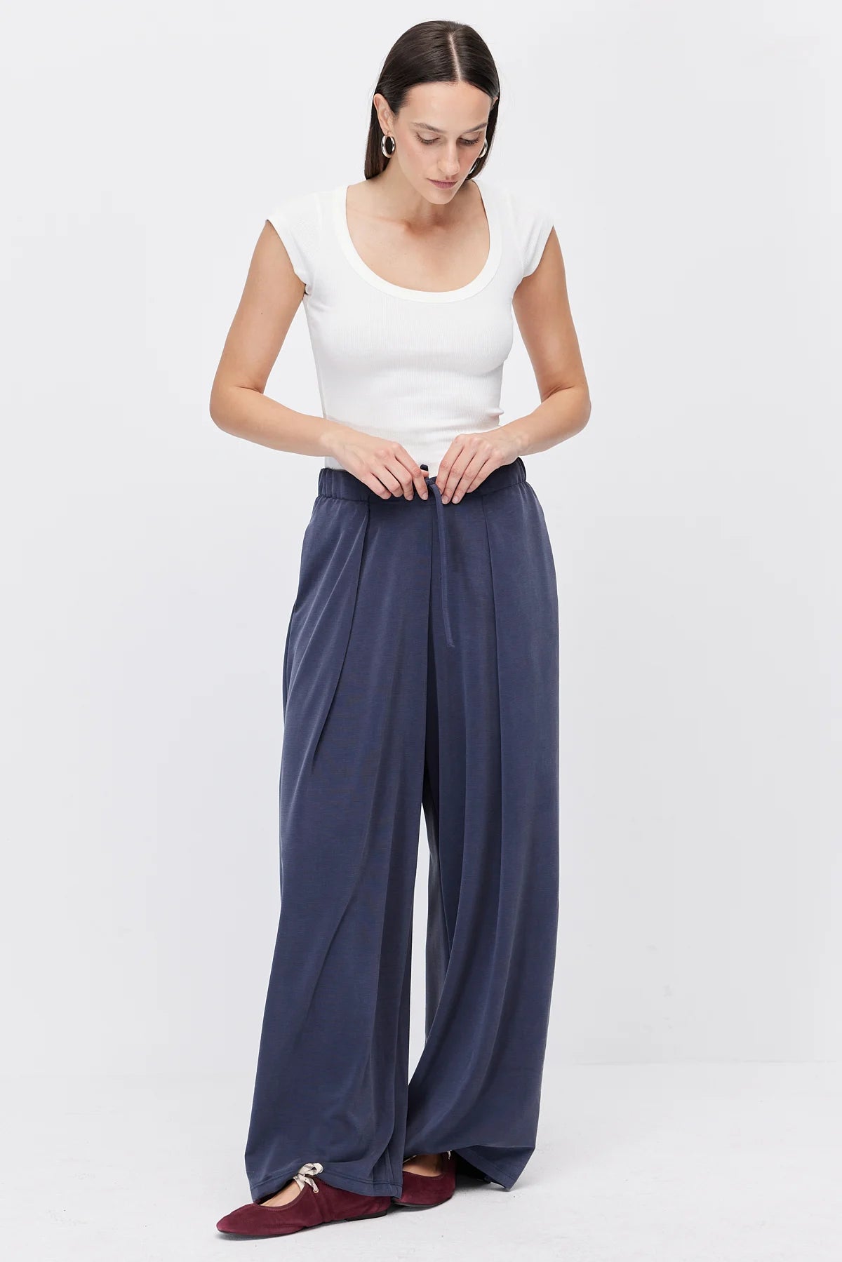 Women's Wide-Leg Trousers with Lace-Up Detail
