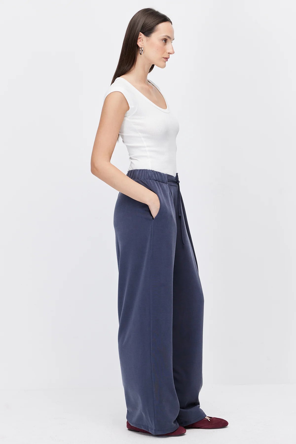 Women's Wide-Leg Trousers with Lace-Up Detail