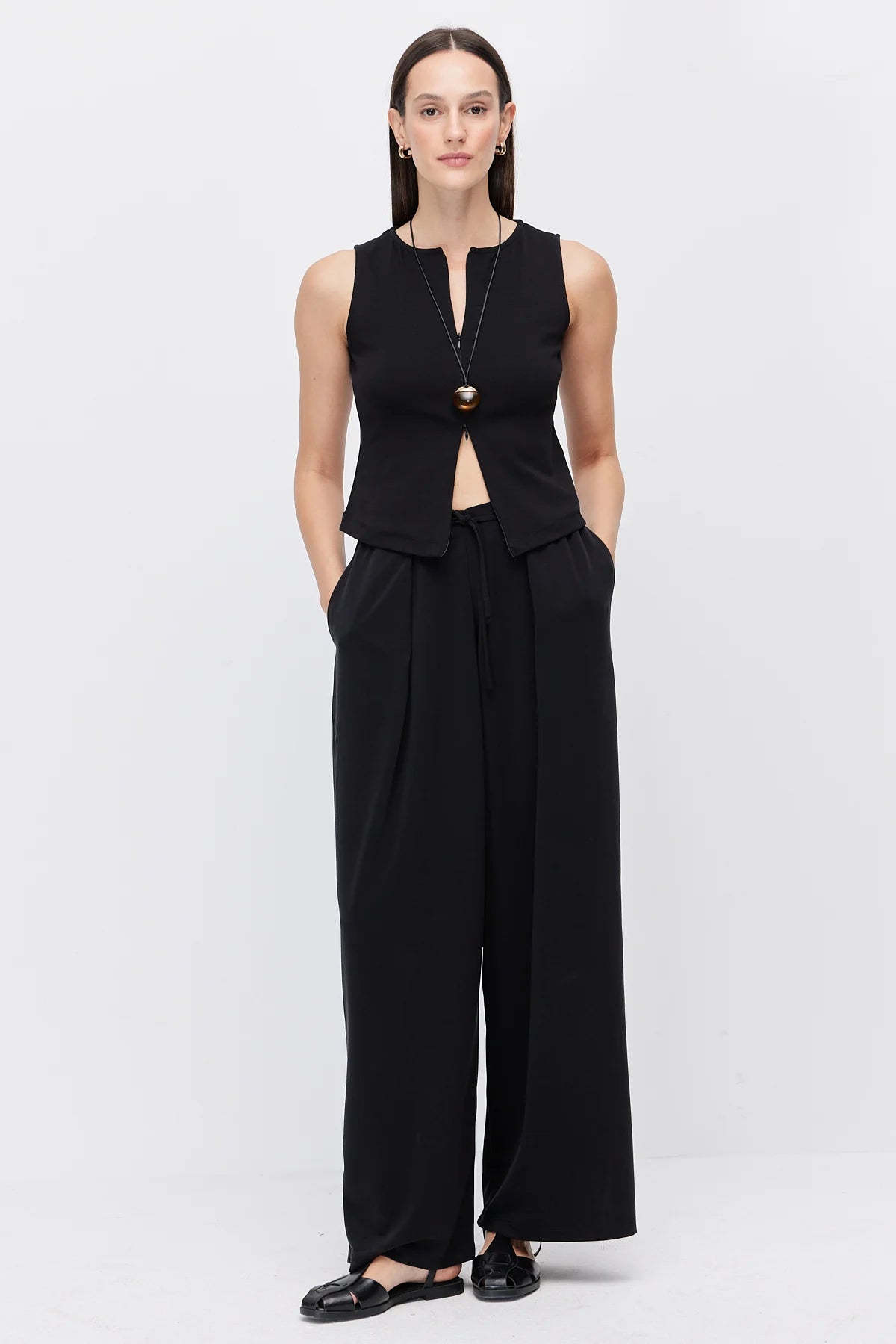 Women's Wide-Leg Trousers with Lace-Up Detail