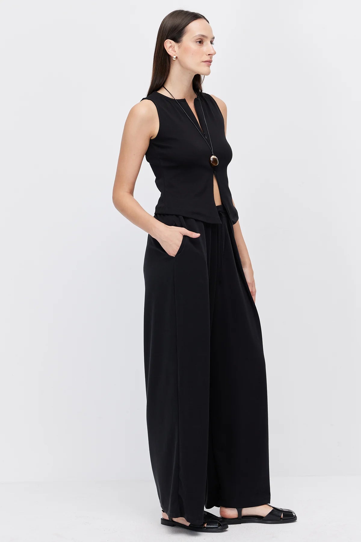 Women's Wide-Leg Trousers with Lace-Up Detail