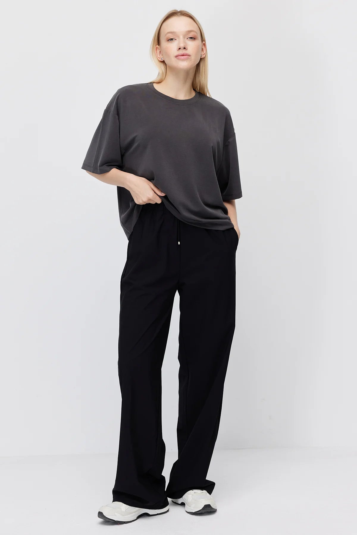 Women's Wide Leg Trousers with Elastic Waist and Drawstring