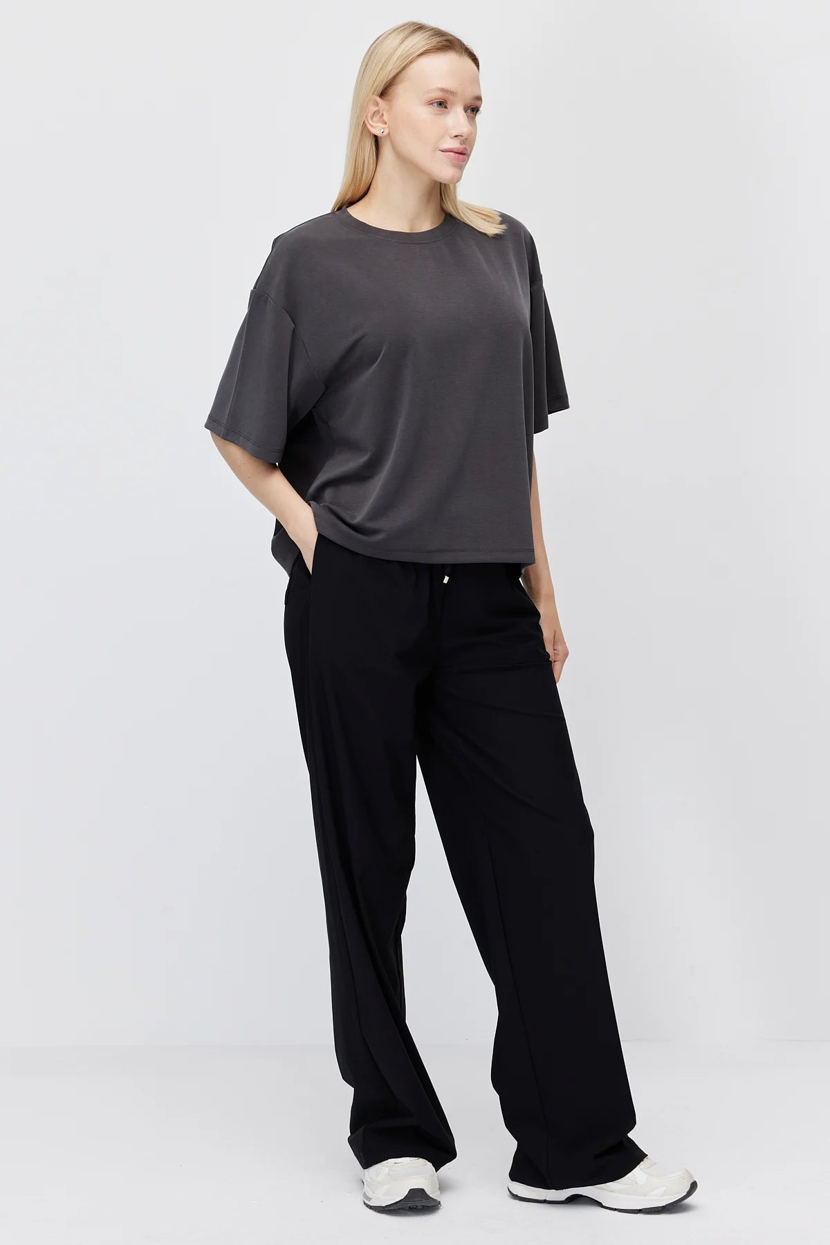 Women's Wide Leg Trousers with Elastic Waist and Drawstring
