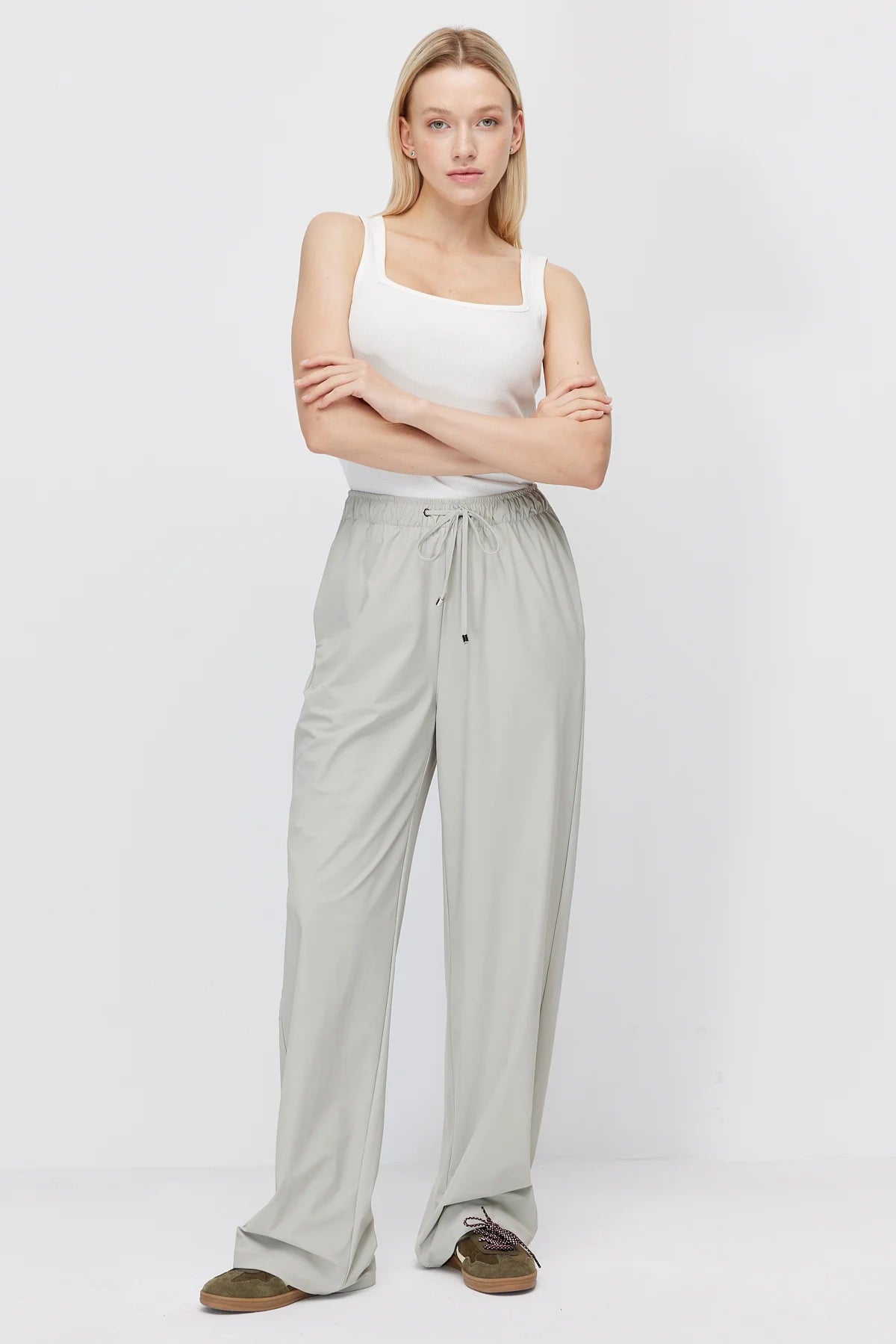 Women's Wide Leg Trousers with Elastic Waist and Drawstring