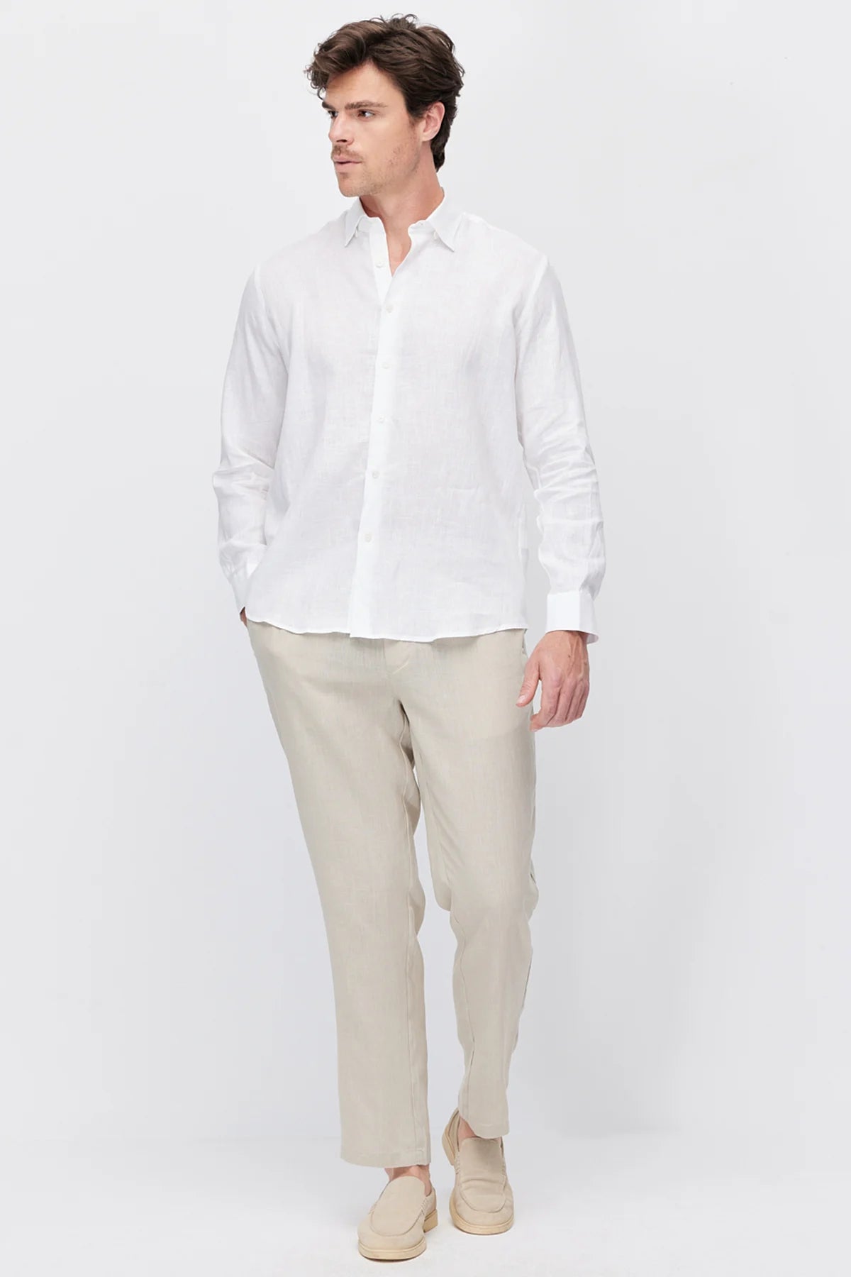 Men's Linen-Look Joggers with Elastic Waistband