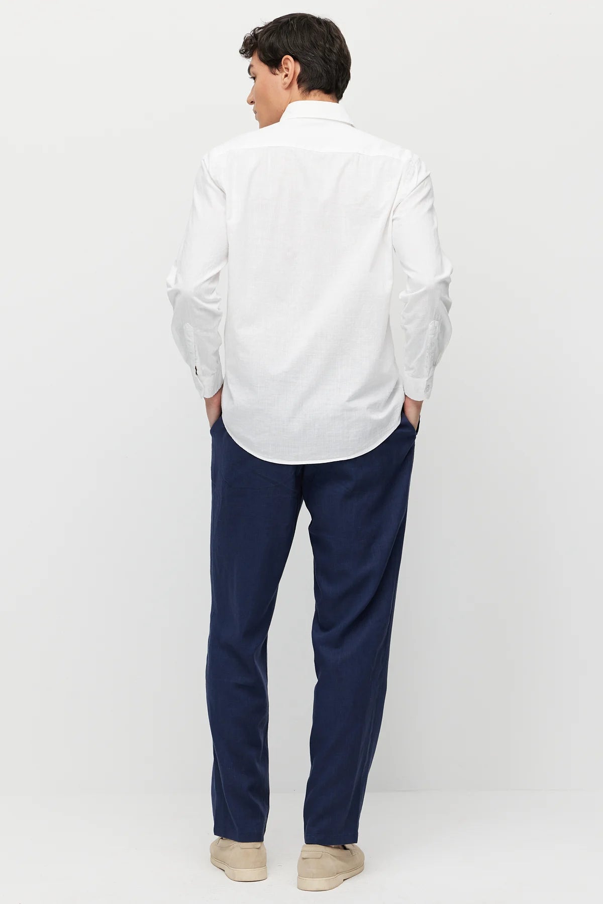 بنطال رياضي رجالي بمظهر الكتان مع حزام خصر مطاطي
