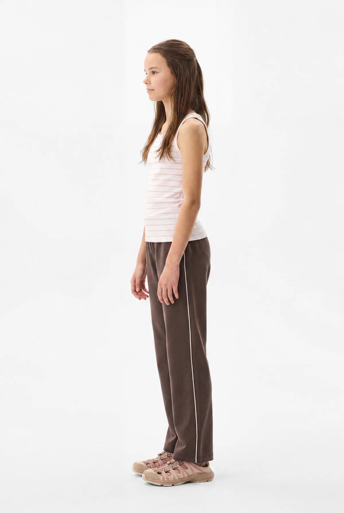 Girls' White Striped Wide Leg Trousers