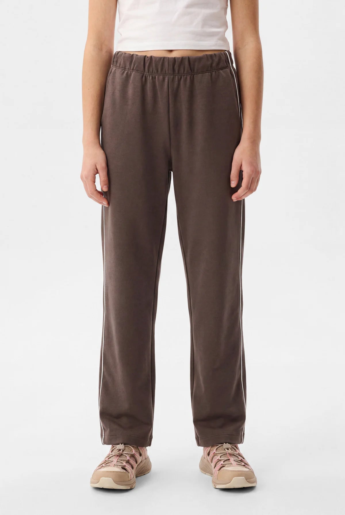 Girls' White Striped Wide Leg Trousers