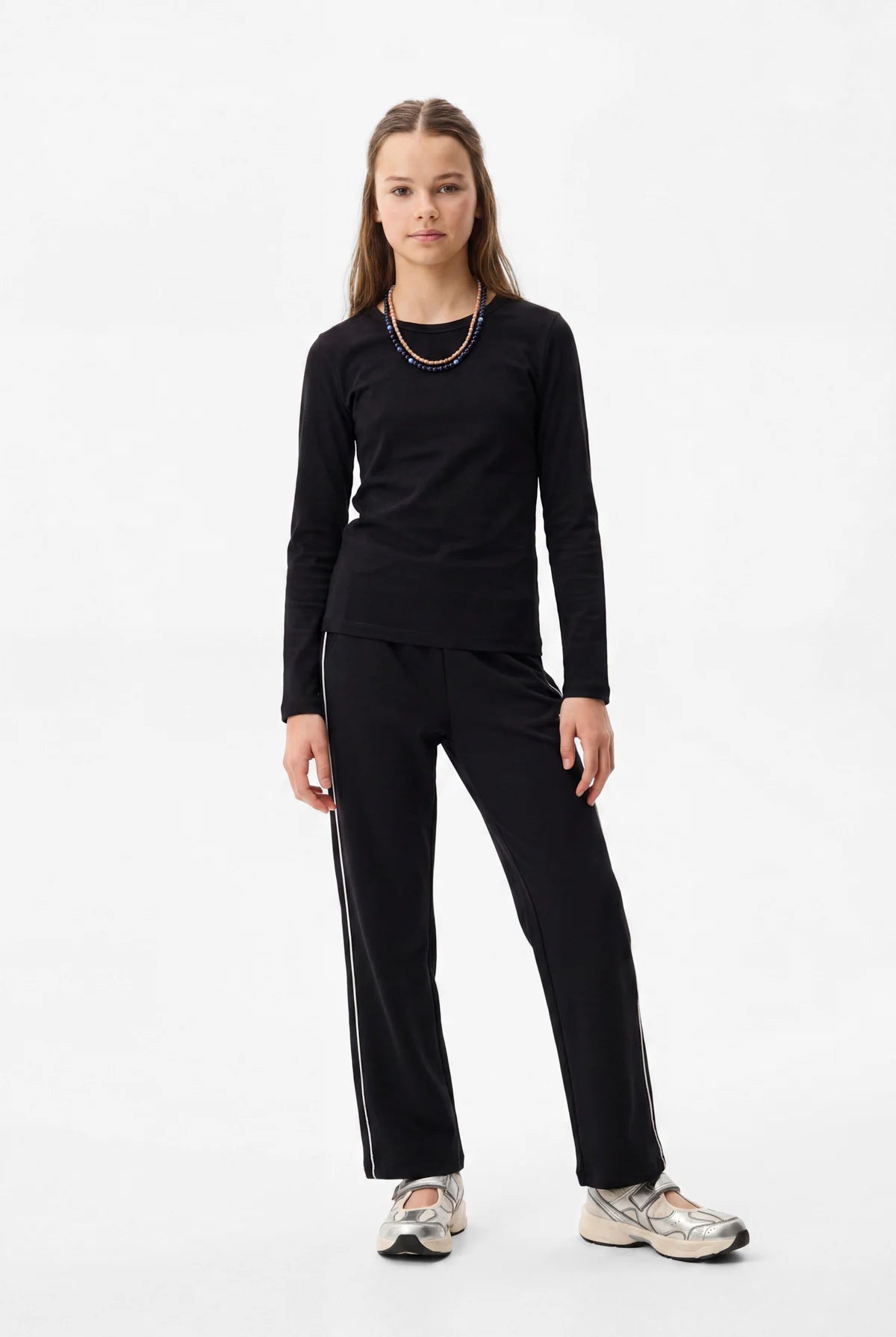 Girls' White Striped Wide Leg Trousers