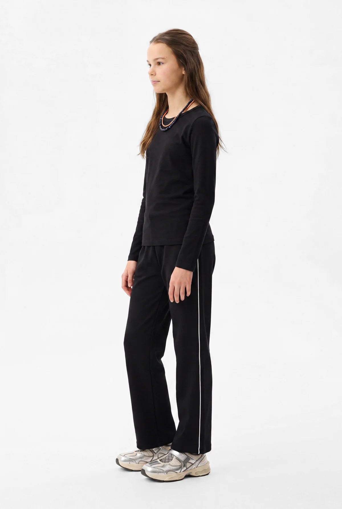 Girls' White Striped Wide Leg Trousers