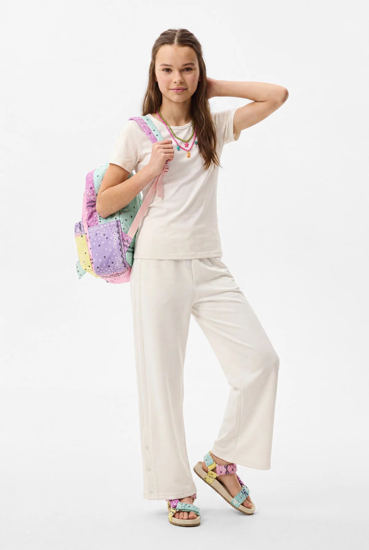 Girls' Wide-Leg Pants with Snap Fasteners