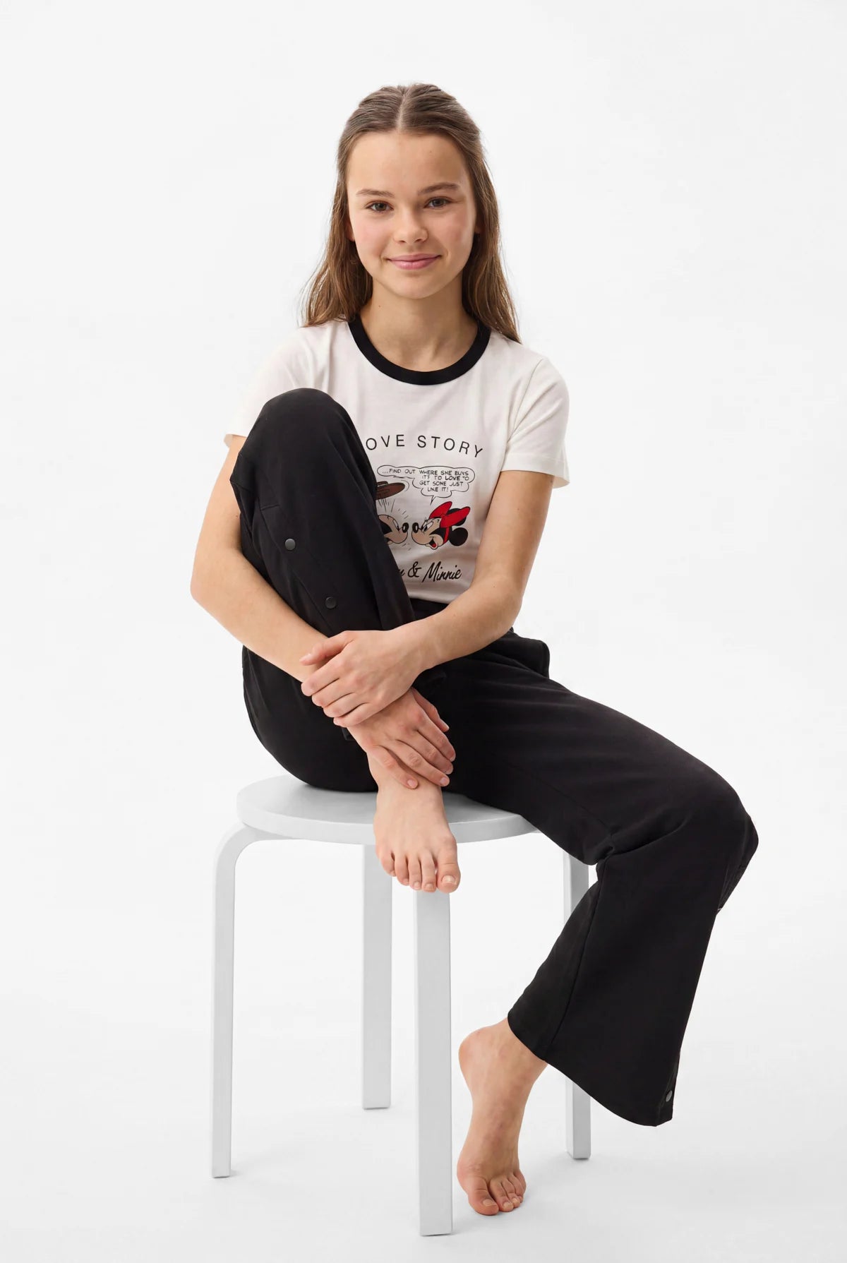 Girls' Wide-Leg Pants with Snap Fasteners