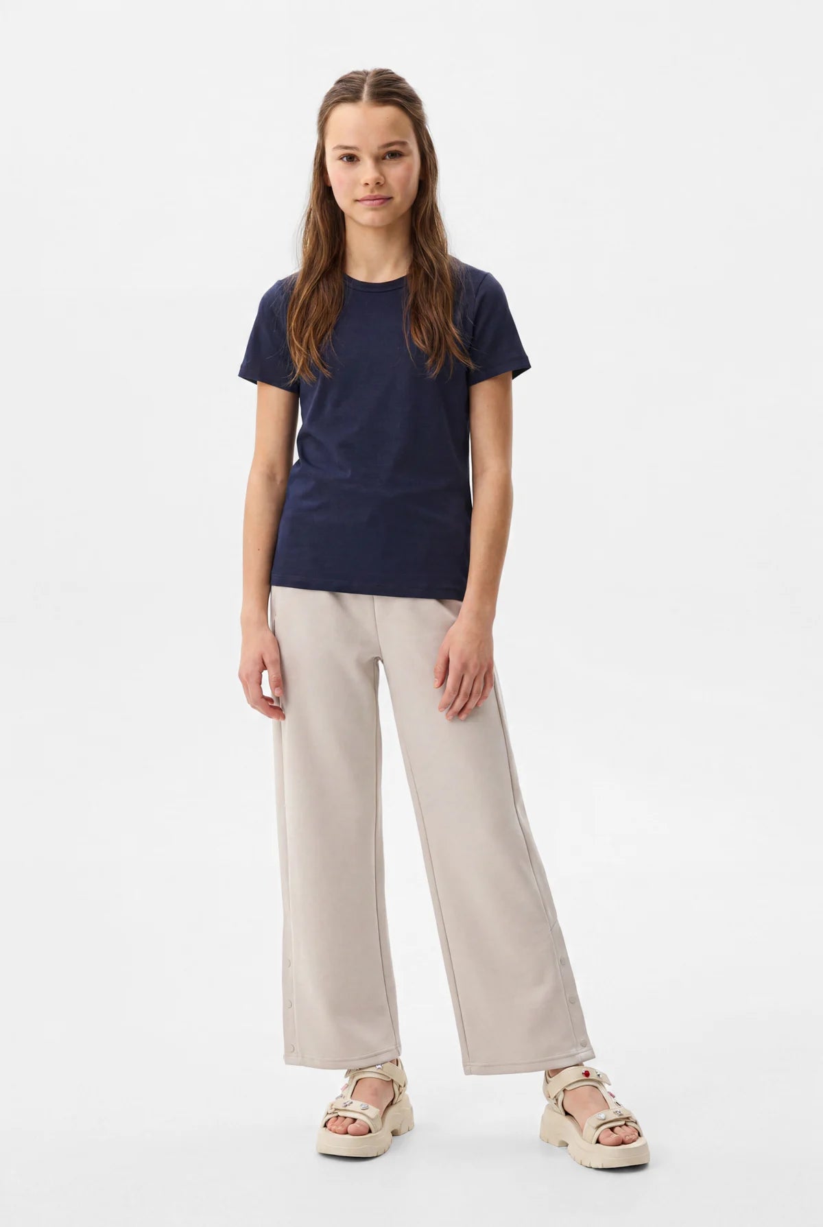 Girls' Wide-Leg Pants with Snap Fasteners