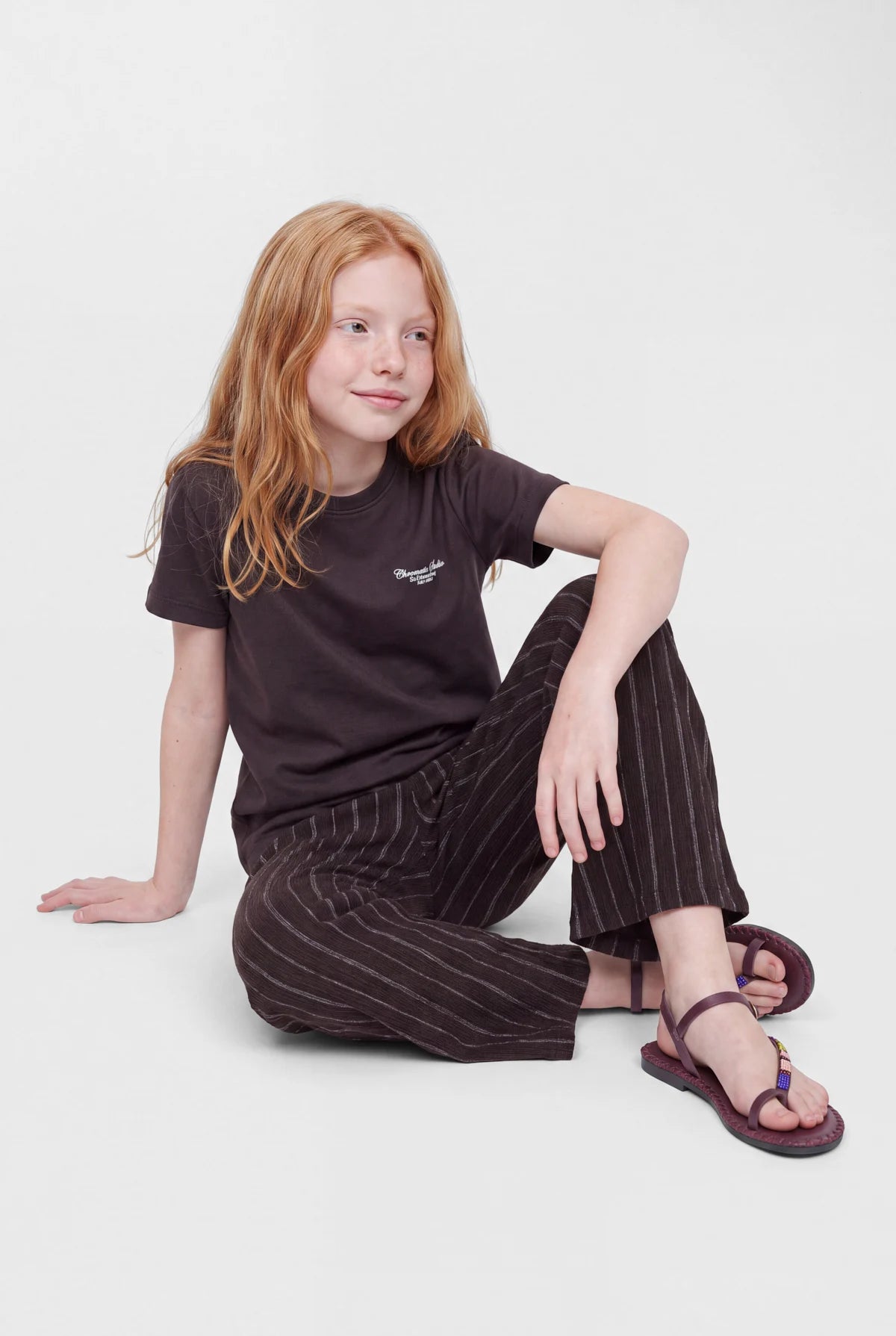 Girls' Striped Wide Leg Trousers with Elastic Waistband