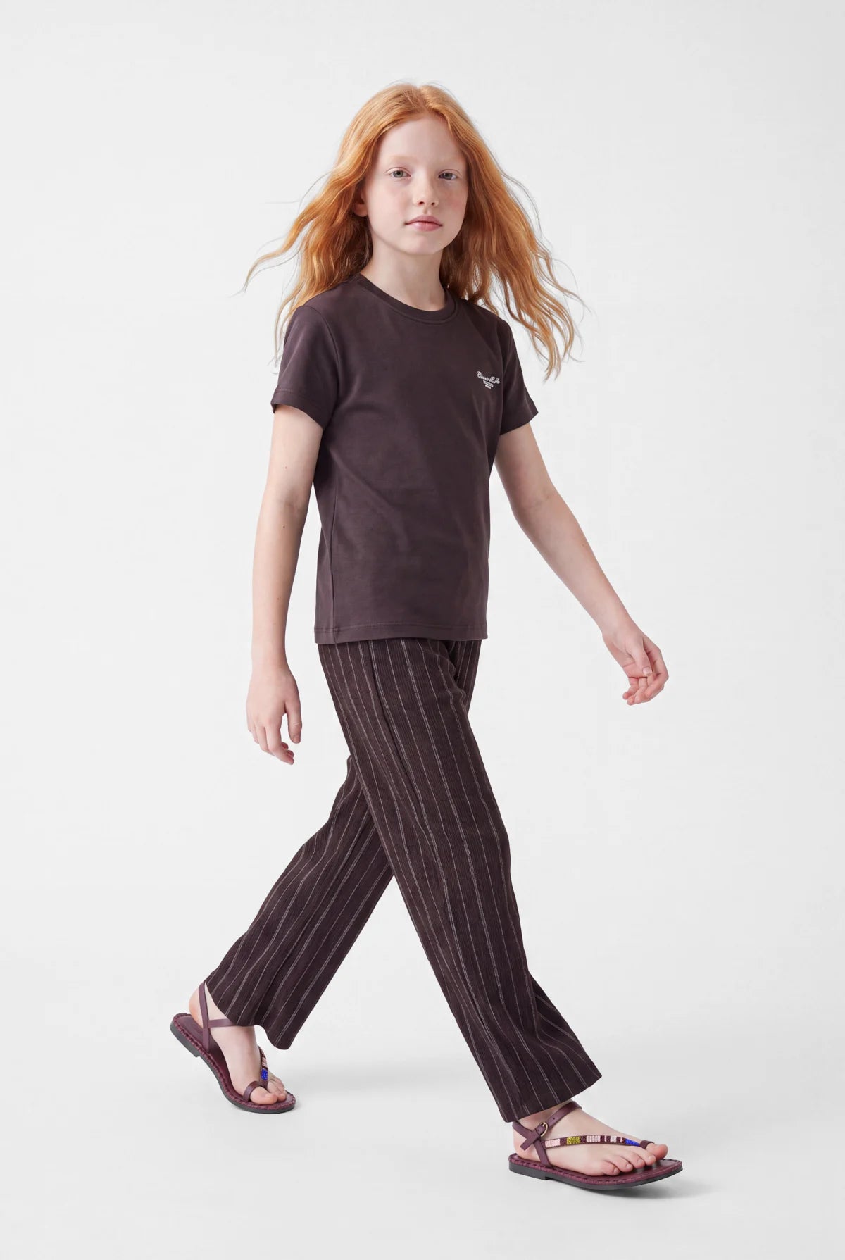 Girls' Striped Wide Leg Trousers with Elastic Waistband