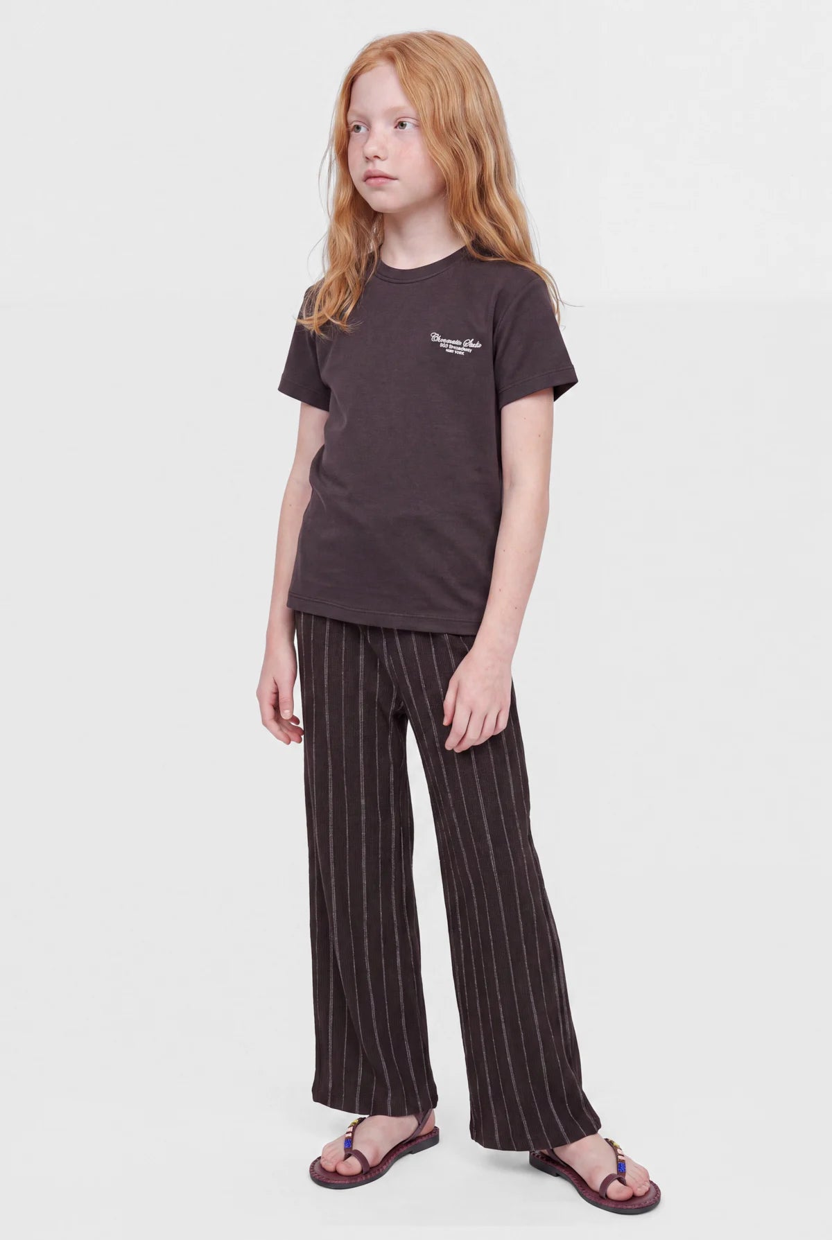 Girls' Striped Wide Leg Trousers with Elastic Waistband