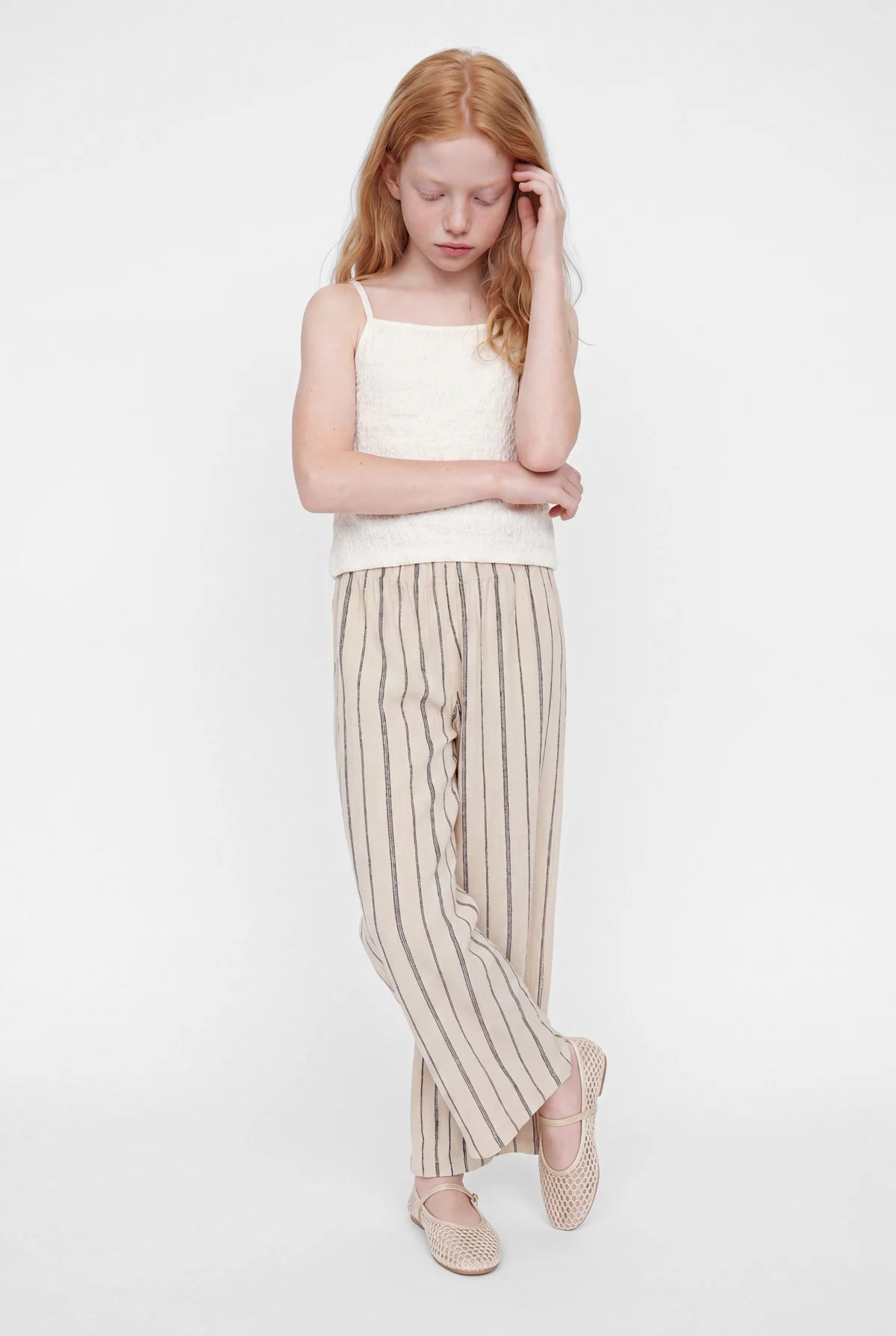 Girls' Striped Wide Leg Trousers with Elastic Waistband