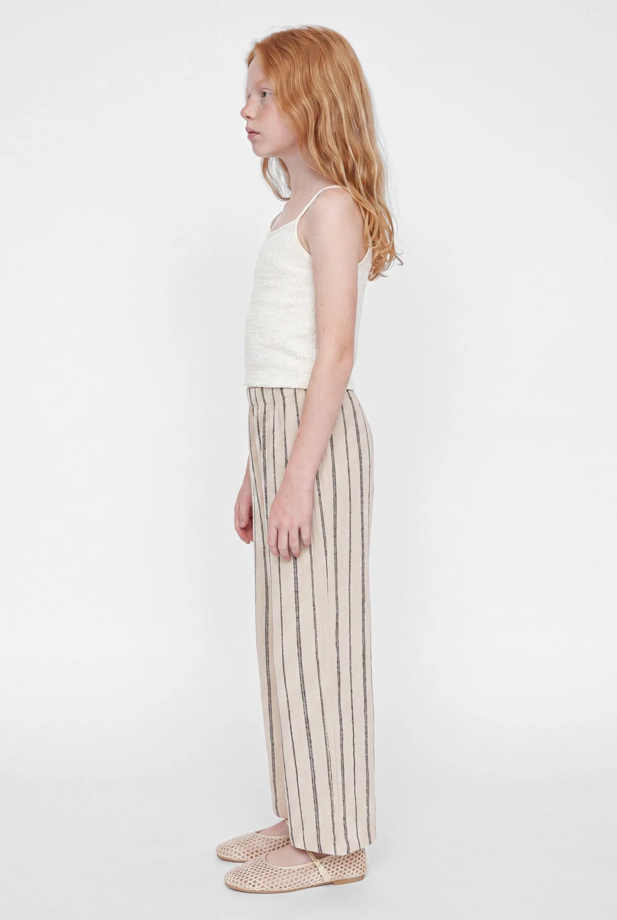 Girls' Striped Wide Leg Trousers with Elastic Waistband