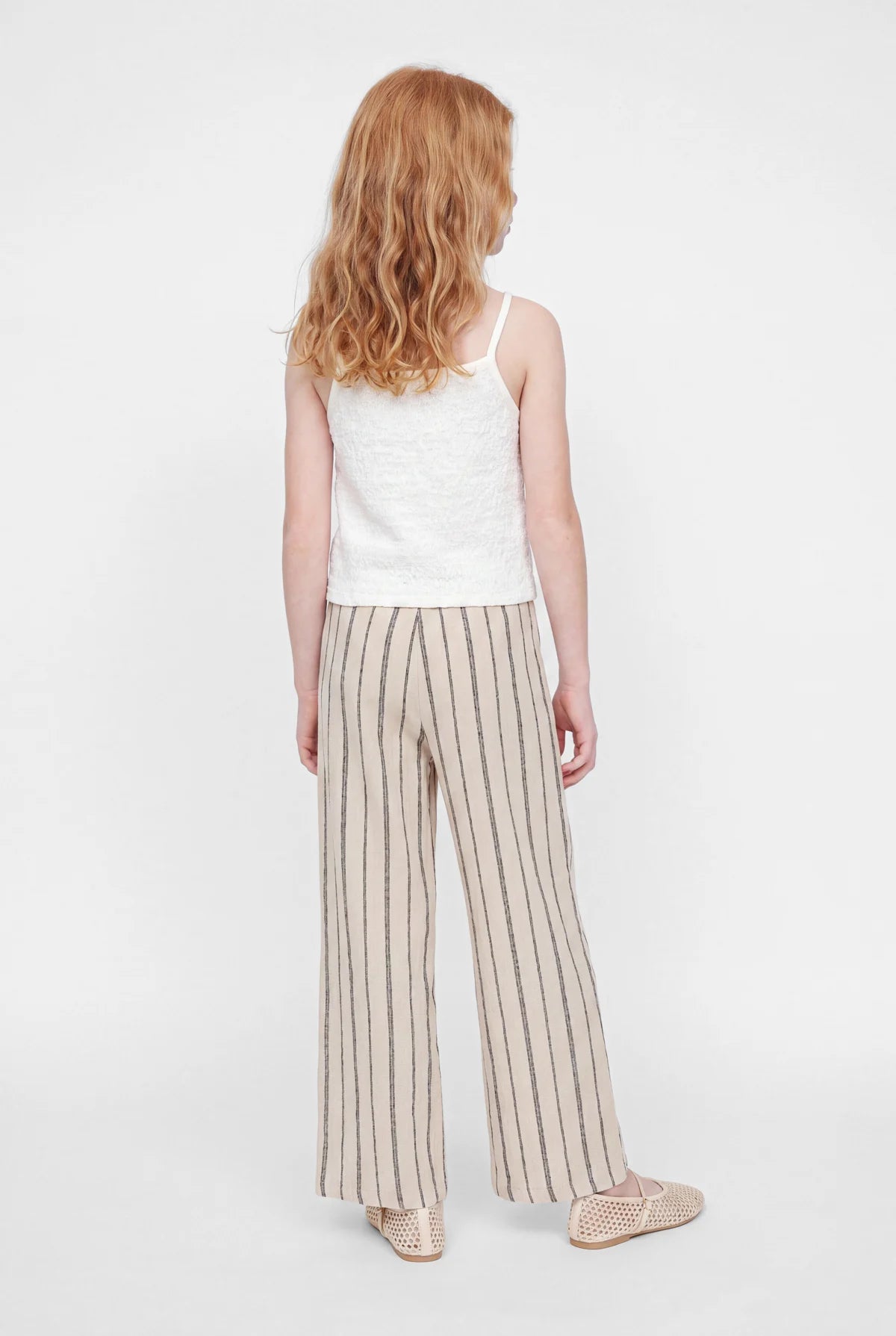 Girls' Striped Wide Leg Trousers with Elastic Waistband
