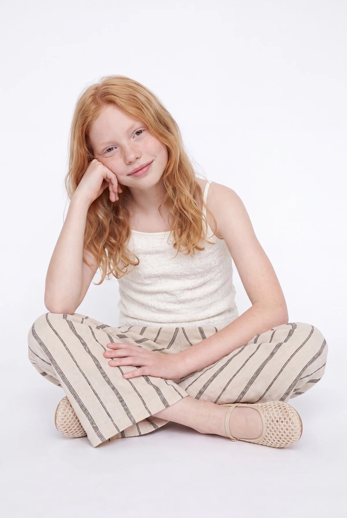 Girls' Striped Wide Leg Trousers with Elastic Waistband
