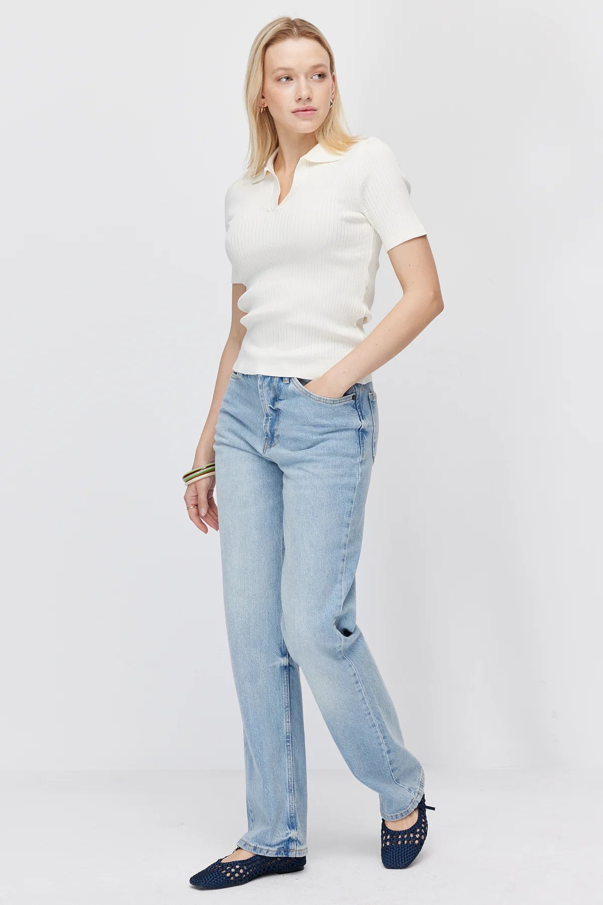 Paulmark Women's Ribbed Polo Collar Knit T-shirt