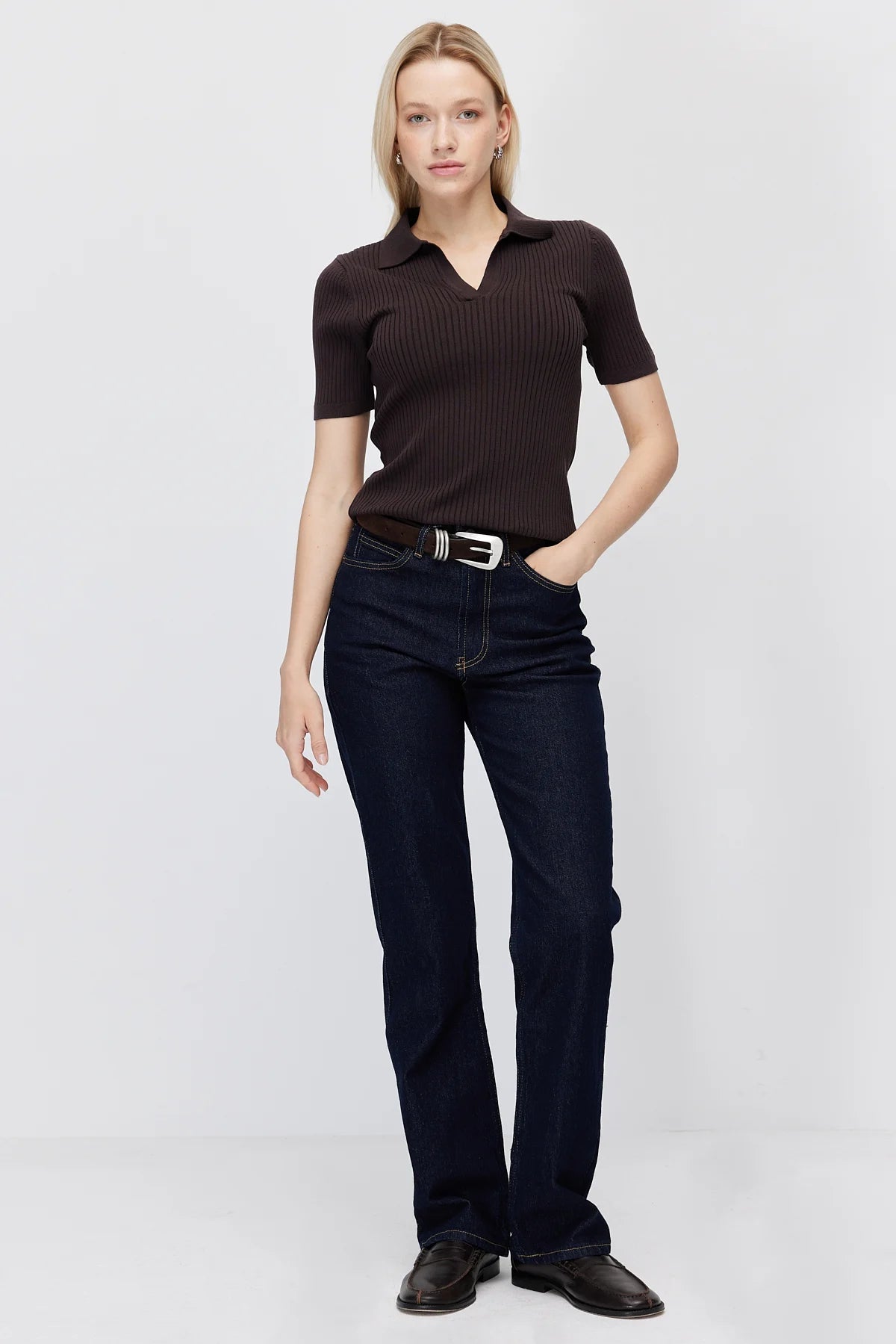Paulmark Women's Ribbed Polo Collar Knit T-shirt