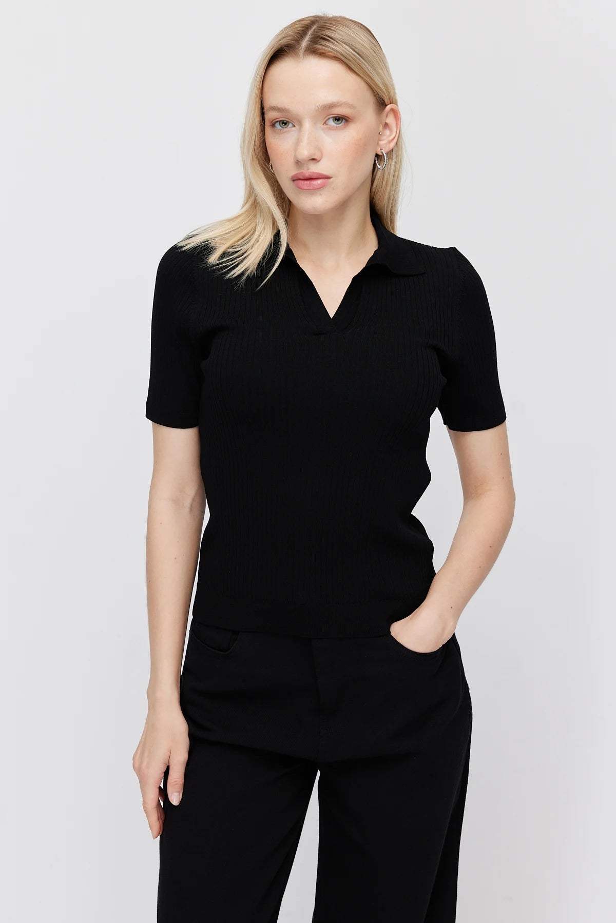 Paulmark Women's Ribbed Polo Collar Knit T-shirt