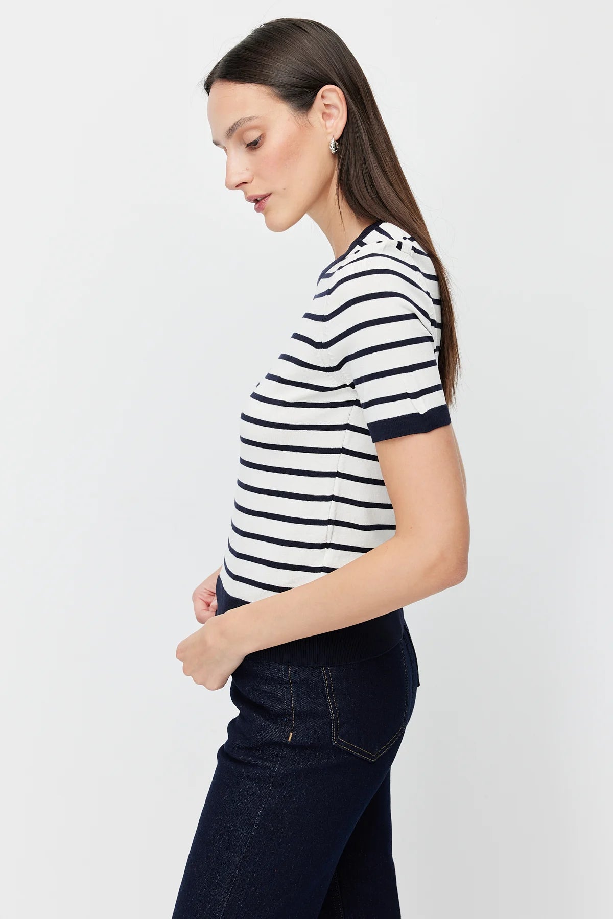 Women's Crew Neck Striped Knit T-shirt