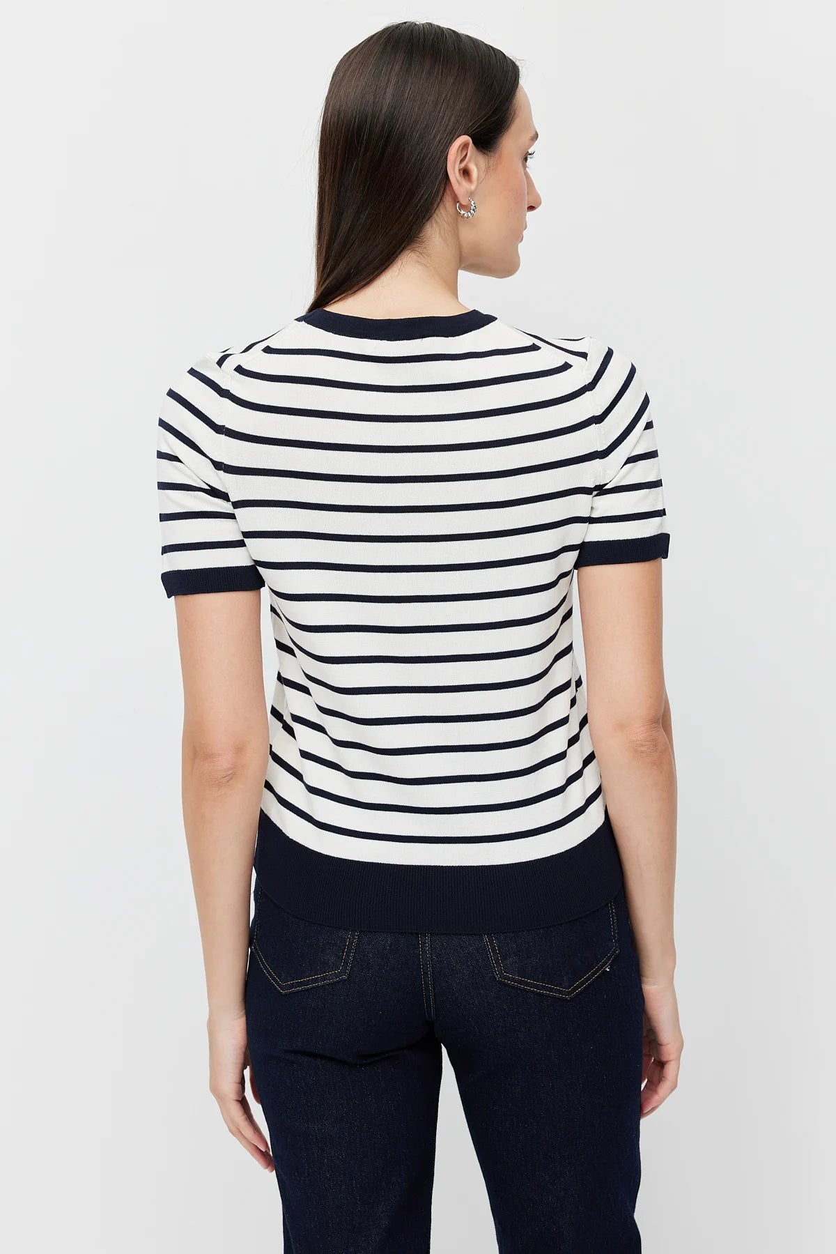 Women's Crew Neck Striped Knit T-shirt