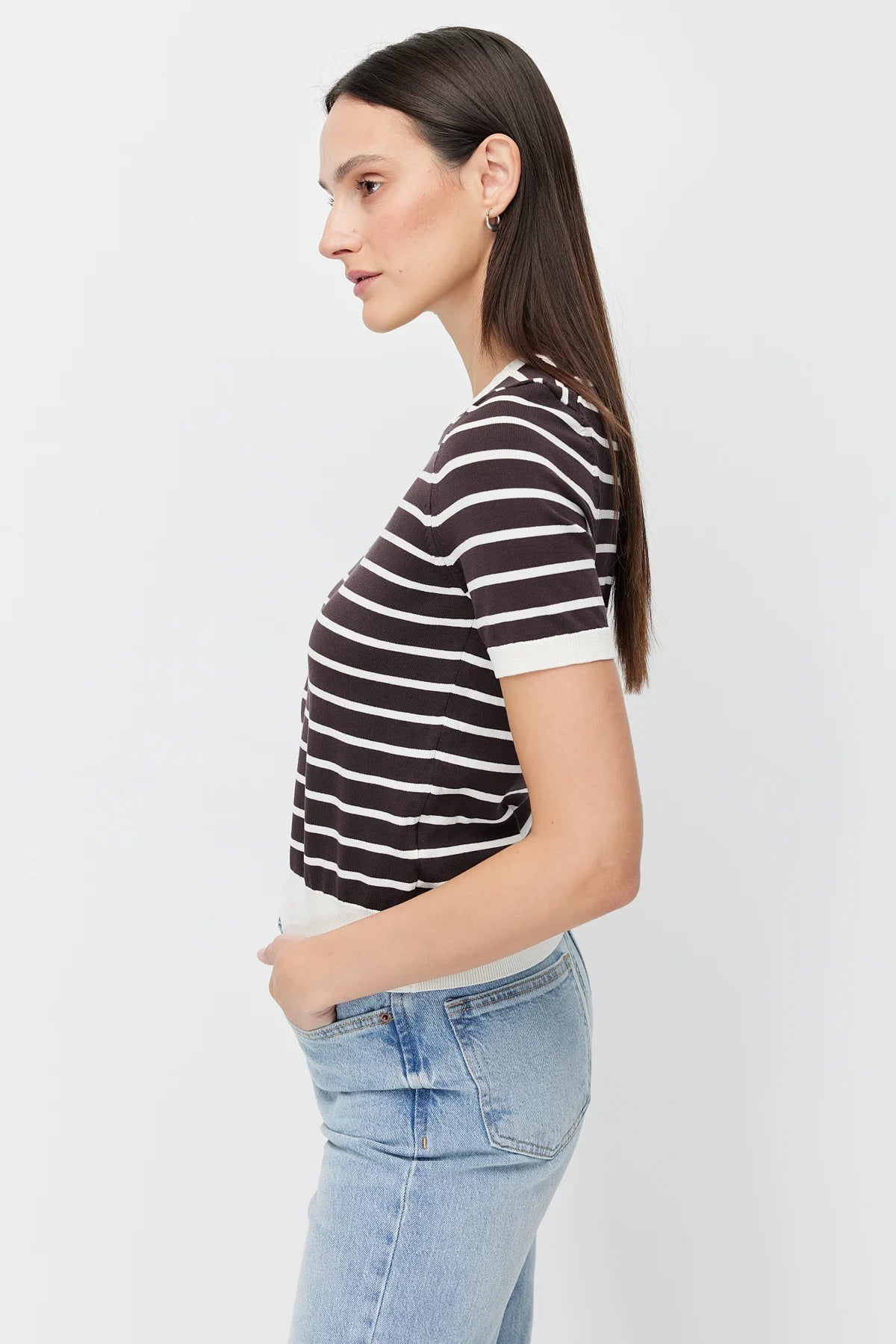 Women's Crew Neck Striped Knit T-shirt