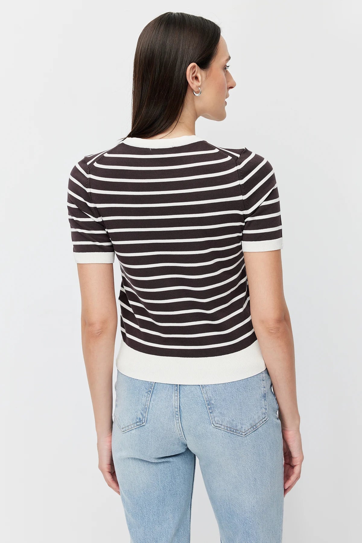Women's Crew Neck Striped Knit T-shirt