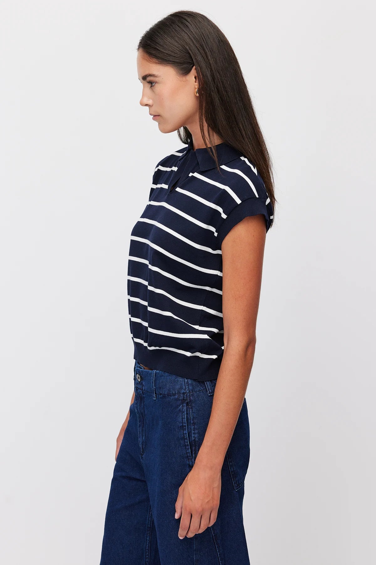 Women's Polo Collar Striped Sleeveless Knit T-Shirt
