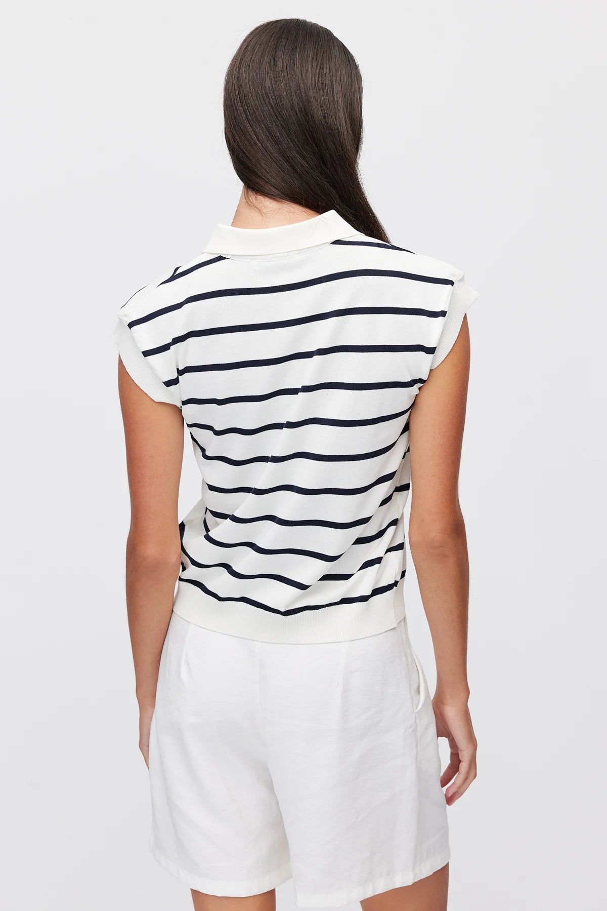 Women's Polo Collar Striped Sleeveless Knit T-Shirt