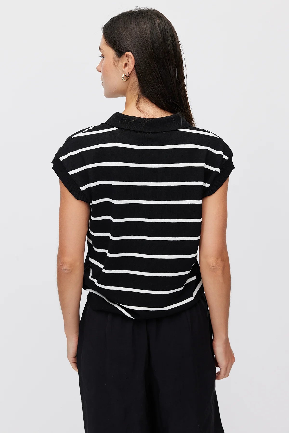 Women's Polo Collar Striped Sleeveless Knit T-Shirt