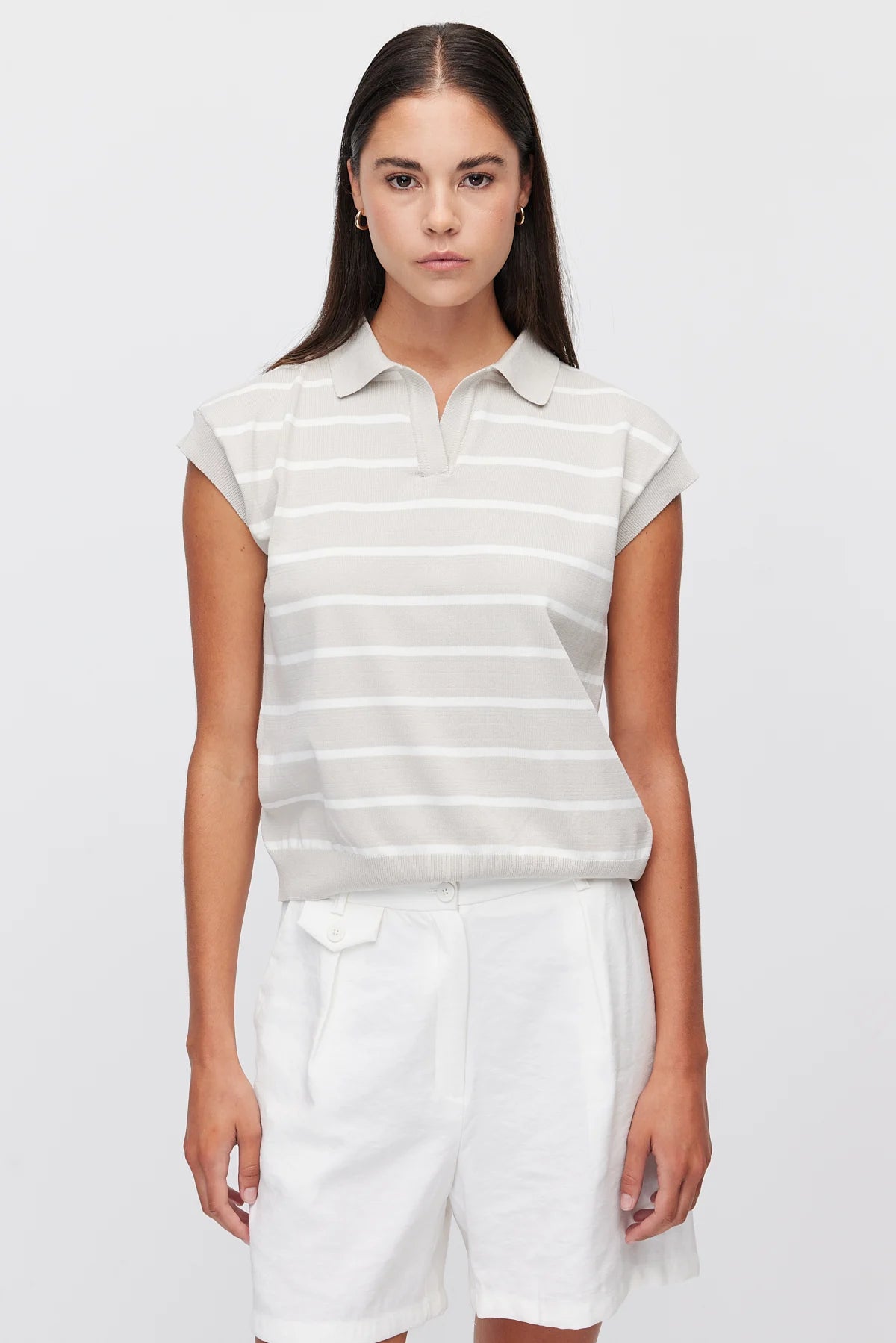 Women's Polo Collar Striped Sleeveless Knit T-Shirt
