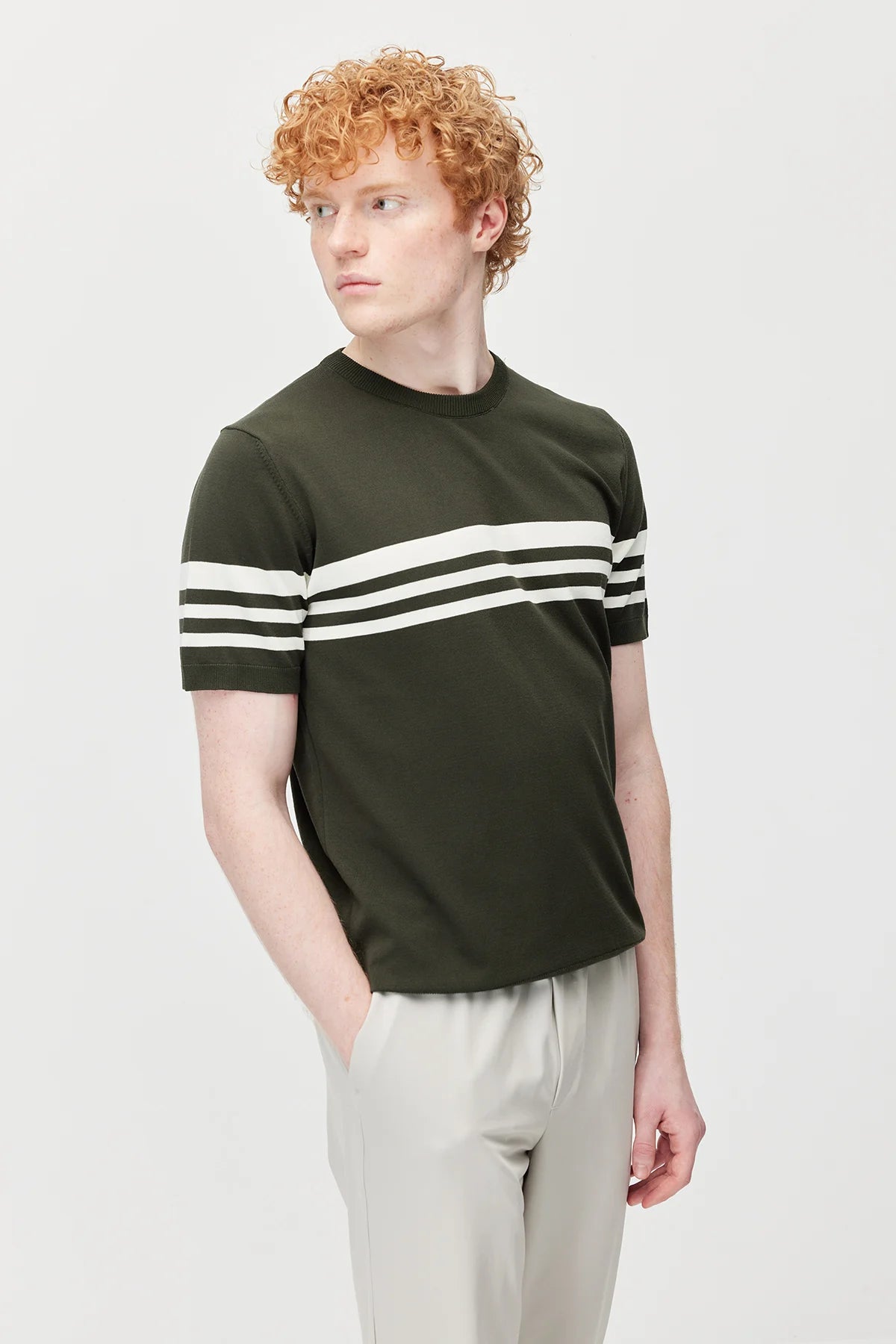 Men's Crew Neck Striped Knit T-shirt