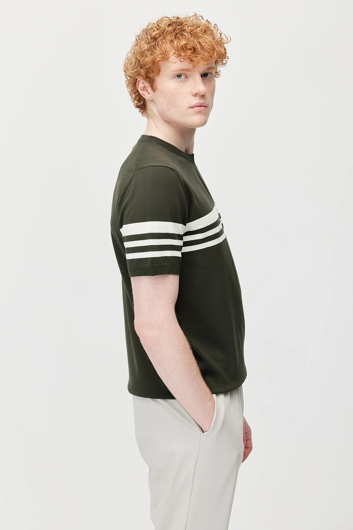 Men's Crew Neck Striped Knit T-shirt