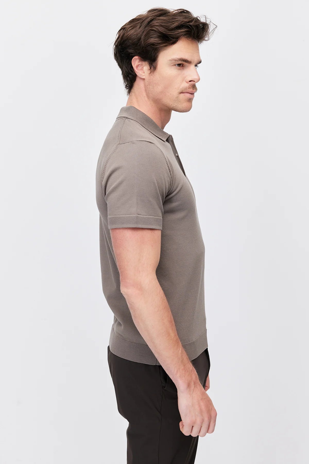 Men's Knitted T-shirt with Concealed Zip Collar