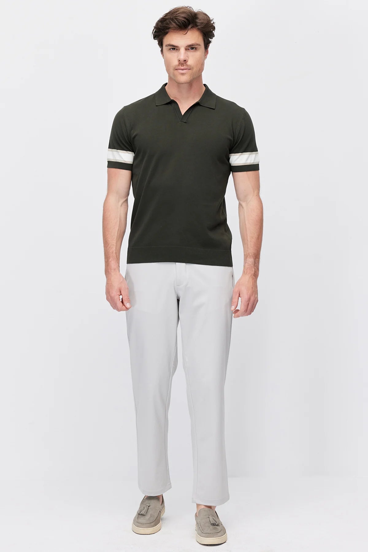 Men's Buttonless Polo Collar Knit T-shirt